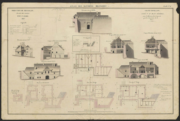 Atlas des bâtiments militaires. Direction de Besançon. Fort St André. Grand Pavillon. 1827. © Service historique de la Défense