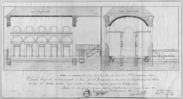 Projet de Bain spécial ferrugineux, coupe (1er mars 1843). © Archives nationales