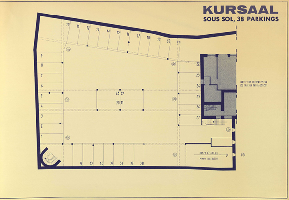 Le Kursaal. Avant-projet de transformation. Sous sol, 38 parkings. Janvier 1968. © Région Bourgogne-Franche-Comté, Inventaire du patrimoine