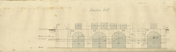 Projet pour les fondations du casino-restaurant, élévation P.L.F. (vers 1891). © Archives communales, Besançon