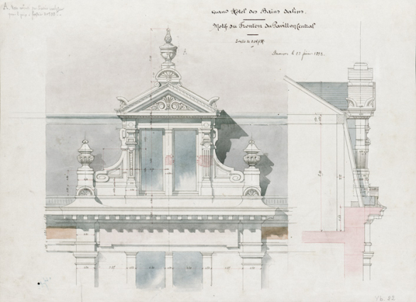 Projet, fronton du pavillon central (23 février 1893). © Bibliothèque municipale, Besançon