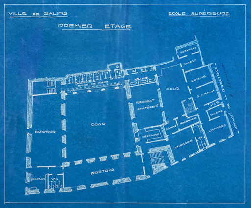 Projet d'aménagement de l'école Voltaire en école primaire supérieure. Plan du premier étage, s.d. [1921]. © Région Bourgogne-Franche-Comté, Inventaire du patrimoine