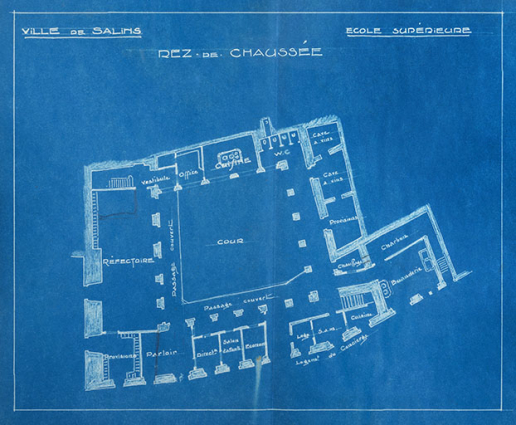 Projet d'aménagement de l'école Voltaire en école primaire supérieure. Plan du rez-de-chaussée, s.d. [1921]. © Région Bourgogne-Franche-Comté, Inventaire du patrimoine