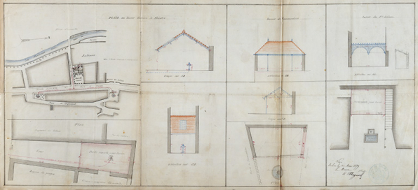 Plan du lavoir derrière le théâtre, 1879. © Région Bourgogne-Franche-Comté, Inventaire du patrimoine