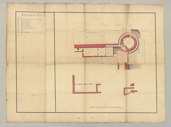 Fol. 18 Château de Blamont : plans (magasin pour 10,000 milliers de poudre) [vue 1]. © Archives municipales, Besançon