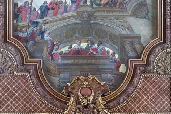 Détail du compartiment central du plafond de la salle des audiences solennelles. © Région Bourgogne-Franche-Comté, Inventaire du patrimoine