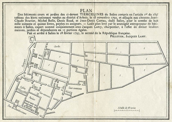 Plan des bâtiments cours et jardins des ci-devant Tiercelines de Salins [...], 1793. © Région Bourgogne-Franche-Comté, Inventaire du patrimoine
