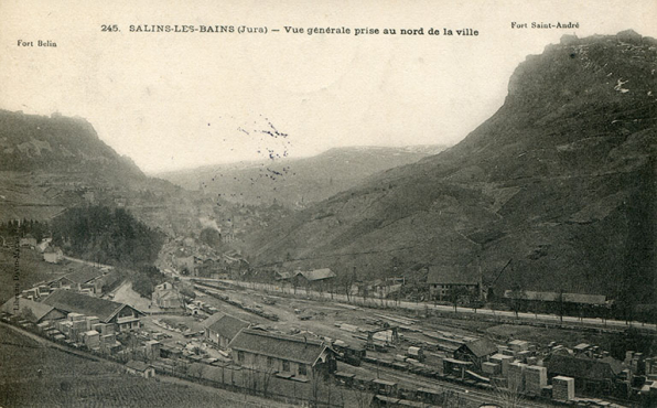 Salins-les-Bains (Jura) – Vue générale prise au nord de la ville, s.d. [fin 19e ou début 20e siècle]. © Région Bourgogne-Franche-Comté, Inventaire du patrimoine