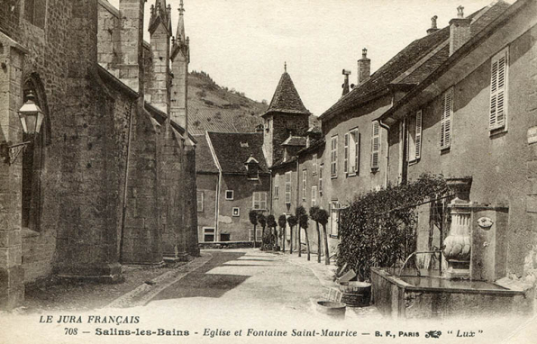 Salins-les-Bains - Eglise et fontaine Saint-Maurice, s.d. [fin 19e ou début 20e siècle]. © Région Bourgogne-Franche-Comté, Inventaire du patrimoine
