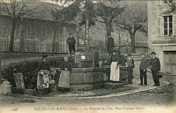 Salins-les-Bains (Jura) - Fontaine du Lion, place Constant-Rollier, s.d. [fin 19e ou début 20e siècle]. © Région Bourgogne-Franche-Comté, Inventaire du patrimoine