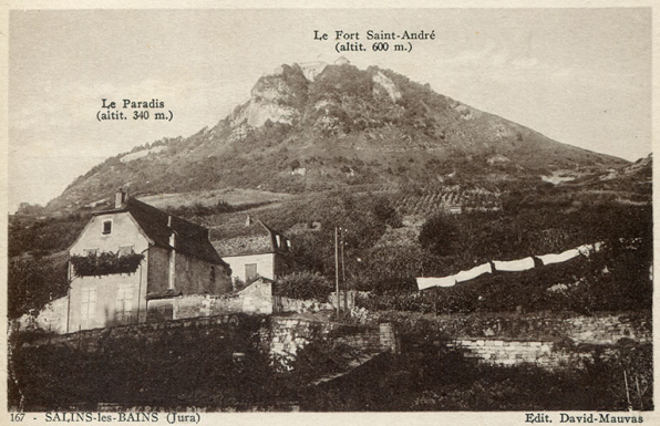 Salins-les-Bains (Jura). Le Paradis et le fort Saint-André, carte postale, s.d. [fin 19e ou début 20e siècle]. © Région Bourgogne-Franche-Comté, Inventaire du patrimoine