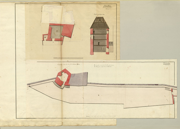 Folio 12. Tour de Larcenal. Magazin dans la tour du chateau Guyon, 1756 [rez-de-chaussée]. © Archives municipales, Besançon