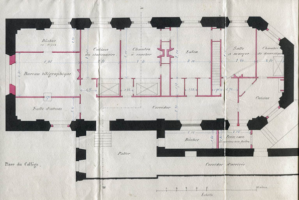 Projet d'appropriation de la salle au-dessus de la bibliothèque pour l'établissement des bureau télégraphique et logement du stationnaire, 1860. © Région Bourgogne-Franche-Comté, Inventaire du patrimoine