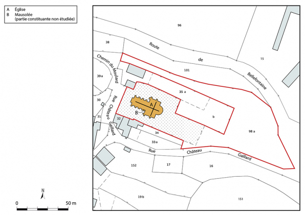 Plan de situation. Extrait du plan cadastral (DGFIP), 2024, 1/1 000. © Région Bourgogne-Franche-Comté, Inventaire du patrimoine Plan de situation. Extrait du plan cadastral (DGFIP), 2024, 1/1 000. © Région Bourgogne-Franche-Comté, Inventaire du patrimoine