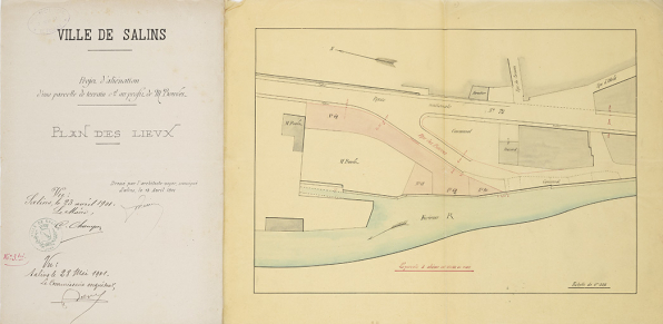 Plan des lieux - Projet d'aliénation d'une parcelle de terrain communal au profit de M. Bouvet, 1901. © Archives municipales, Besançon Plan des lieux - Projet d'aliénation d'une parcelle de terrain communal au profit de M. Bouvet, 1901. © Archives municipales, Besançon