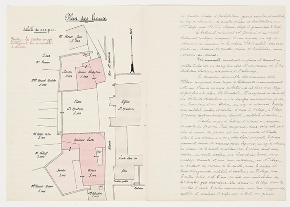 Vente de l'ancienne école Wilson et du presbytère, plan des lieux, 1935. © Archives municipales, Besançon