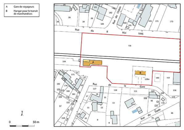 Plan-masse et de situation. Extrait du plan cadastral numérisé de la direction générale des finances publiques, 2025, 1/1 250. © Région Bourgogne-Franche-Comté, Inventaire du patrimoine