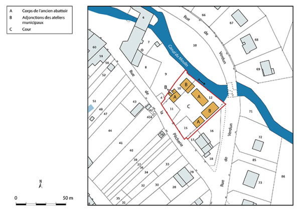 Plan-masse et de situation. Extrait du plan cadastral numérisé de la direction générale des finances publiques, 2025, 1/1 000. © Région Bourgogne-Franche-Comté, Inventaire du patrimoine