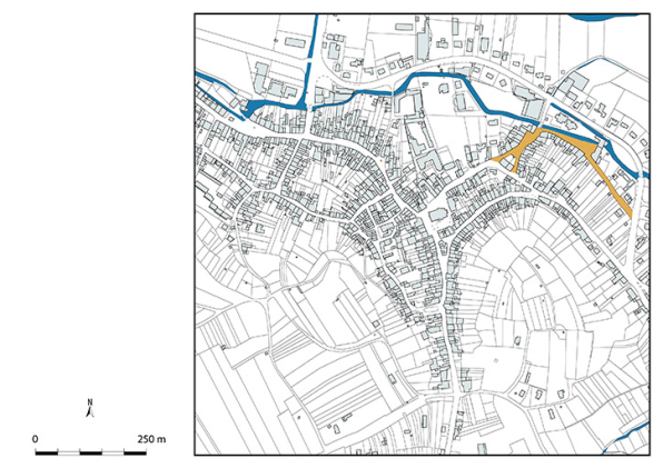 Plan-masse et de situation. Extrait du plan cadastral numérisé de la direction générale des finances publiques, 2025, 1/5 000. © Région Bourgogne-Franche-Comté, Inventaire du patrimoine