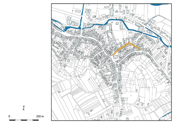 Plan-masse et de situation. Extrait du plan cadastral numérisé de la direction générale des finances publiques, 2025, 1/5 000. © Région Bourgogne-Franche-Comté, Inventaire du patrimoine