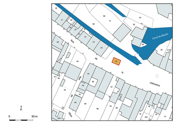 Plan-masse et de situation. Extrait du plan cadastral numérisé de la direction générale des finances publiques, 2025, 1/750. © Région Bourgogne-Franche-Comté, Inventaire du patrimoine