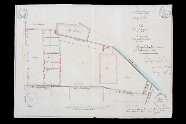 Plan de la salle d'asile et de la halle, 1845. © Région Bourgogne-Franche-Comté, Inventaire du patrimoine