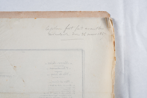 Plan projeté pour le préau de la salle d'asile (note au verso), 1847. © Région Bourgogne-Franche-Comté, Inventaire du patrimoine