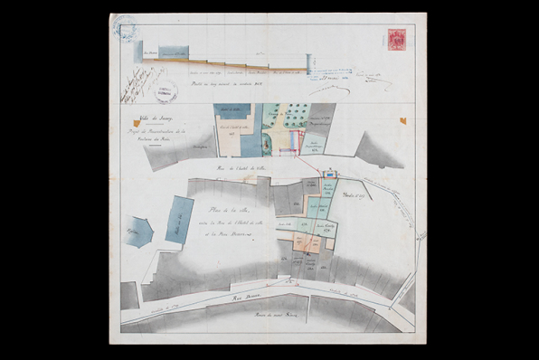 Plan projeté de l'adduction en eau de la fontaine-lavoir des Rois de jussey, 30 avril 1870. © Région Bourgogne-Franche-Comté, Inventaire du patrimoine