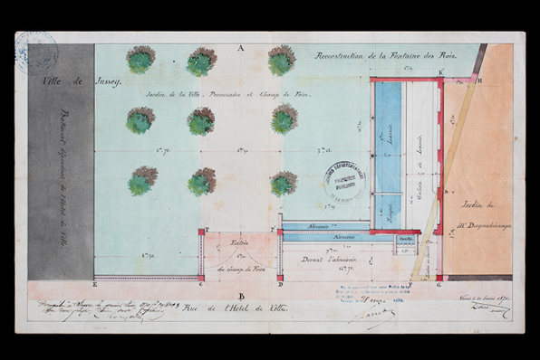 Plan projeté de la fontaine-lavoir des Rois de jussey, 20 janvier 1870. © Région Bourgogne-Franche-Comté, Inventaire du patrimoine