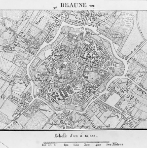 Beaune [plan de la ville]. 1837. Le Vauxhall est signalé au nord. © Région Bourgogne-Franche-Comté, Inventaire du patrimoine