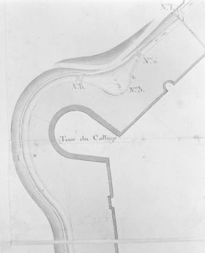 Plan de l'enceinte de Beaune levé en 1785 par François Pourcher [détail : la tour du Collège, ou des Filles, ou de l'Oratoire]. © Région Bourgogne-Franche-Comté, Inventaire du patrimoine