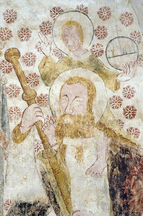 Mur Est : saint Christophe, détail du buste. © Région Bourgogne-Franche-Comté, Inventaire du patrimoine Mur Est : saint Christophe, détail du buste. © Région Bourgogne-Franche-Comté, Inventaire du patrimoine
