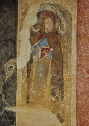 Peinture murale : nef, mur sud. 3e panneau : saint Simon. © Région Bourgogne-Franche-Comté, Inventaire du patrimoine Peinture murale : nef, mur sud. 3e panneau : saint Simon. © Région Bourgogne-Franche-Comté, Inventaire du patrimoine