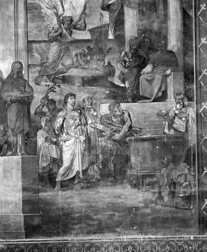 Partie droite, registre inférieur (1991) : le supplice de saint Jean. © Région Bourgogne-Franche-Comté, Inventaire du patrimoine Partie droite, registre inférieur (1991) : le supplice de saint Jean. © Région Bourgogne-Franche-Comté, Inventaire du patrimoine