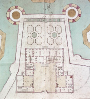 Projet [non réalisé] d'édifier un logement pour le gouverneur sur l'esplanade du château, signé Quinard, vers 1738. © Région Bourgogne-Franche-Comté, Inventaire du patrimoine