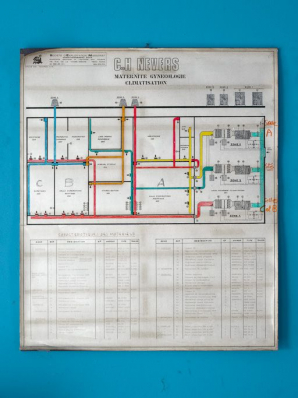 Bâtiment Maternité-Gynécologie (Gérontologie au moment de la prise de vue) : plan technique du groupe climatisation. © Région Bourgogne-Franche-Comté, Inventaire du patrimoine