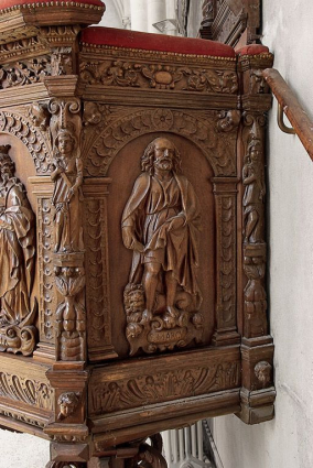 Détail de la cuve : saint Marc. © Région Bourgogne-Franche-Comté, Inventaire du patrimoine