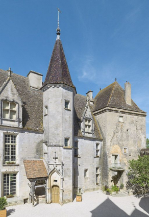 La cour : grand logis, puits, tour carrée. © Région Bourgogne-Franche-Comté, Inventaire du patrimoine La cour : grand logis, puits, tour carrée. © Région Bourgogne-Franche-Comté, Inventaire du patrimoine