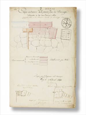 Coupe en travers de la partie fixe du Barrage. [Détail des maçonneries]. 1844 © Région Bourgogne-Franche-Comté, Inventaire du patrimoine