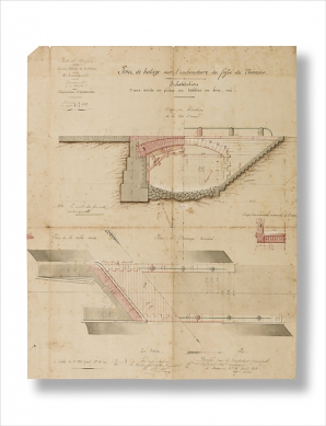 Pont de halage sur l'embouchure du fossé du Vannois. Substitution d'une voûte en pierre au tablier en bois, usé. 15 avril 1865.  © Région Bourgogne-Franche-Comté, Inventaire du patrimoine