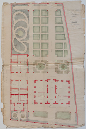 Projet du groupe A, plan général de la demeure et du jardin (vers 1858-1862). © Région Bourgogne-Franche-Comté, Inventaire du patrimoine