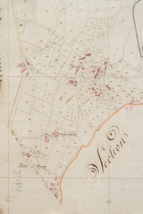 Situation des "eaux minérales" sur le plan du cadastre ancien dit napoléonien (1812). © Région Bourgogne-Franche-Comté, Inventaire du patrimoine