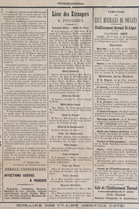 Exemple de "liste des étrangers" dans la presse locale (Pougues-Journal, 5 juin 1896). © Région Bourgogne-Franche-Comté, Inventaire du patrimoine