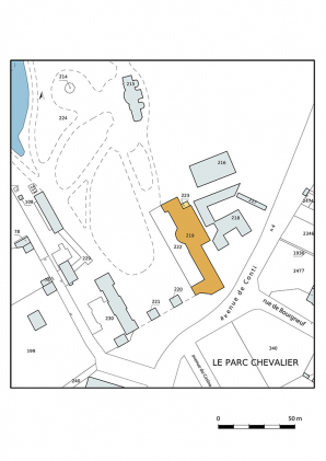 Plan-masse et de situation, extrait du plan cadastral (2021). © Région Bourgogne-Franche-Comté, Inventaire du patrimoine