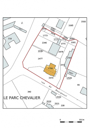 Plan-masse et de situation, extrait du plan cadastral (2021). © Région Bourgogne-Franche-Comté, Inventaire du patrimoine