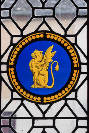 Demeure (bureau à l'étage) : rondel au lion ailé. © Région Bourgogne-Franche-Comté, Inventaire du patrimoine