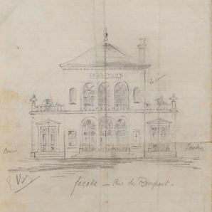 Plan du théâtre [...] Façade - Rue du Rempart. S.d. [1843 ?].  © Région Bourgogne-Franche-Comté, Inventaire du patrimoine