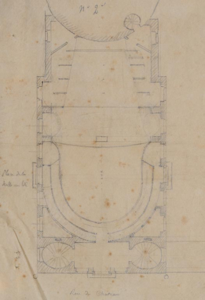 N° 2. 2e projet pour la construction d'un théâtre. Par Flamand. [Plan à l'étage]. S.d. [1843 ?]. © Région Bourgogne-Franche-Comté, Inventaire du patrimoine