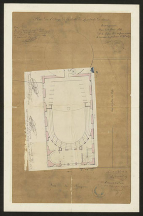 Plan de l’étage de la salle de spectacle de Semur [par Flamand, avec une retombe]. 1er décembre 1843. © Région Bourgogne-Franche-Comté, Inventaire du patrimoine