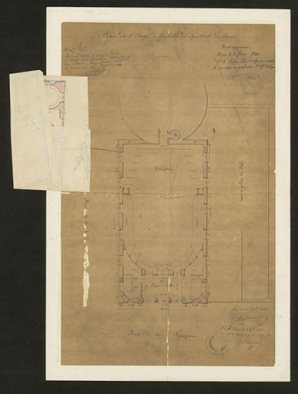 Plan de l’étage de la salle de spectacle de Semur [par Flamand, retombe levée]. 1er décembre 1843. © Région Bourgogne-Franche-Comté, Inventaire du patrimoine